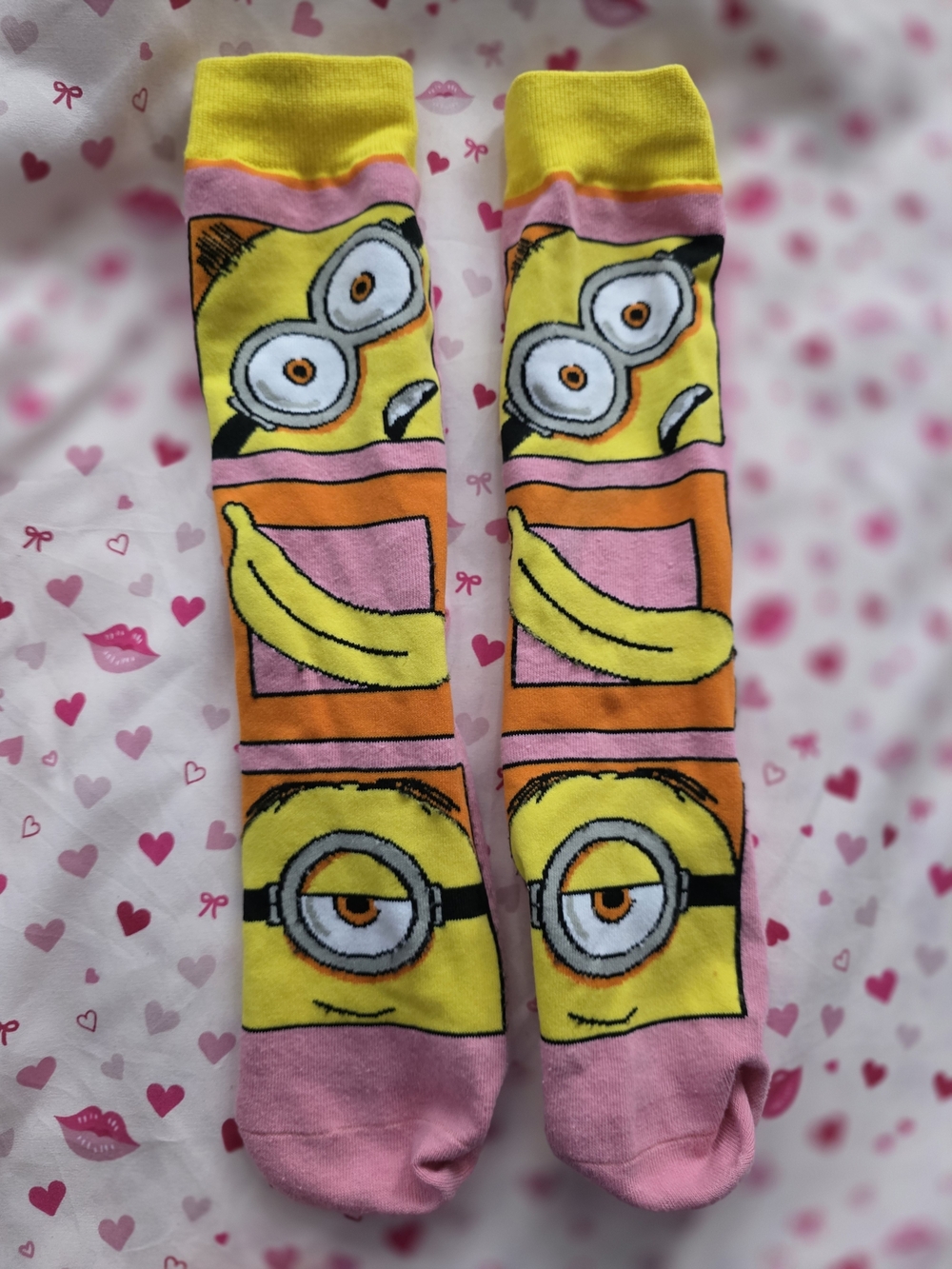 Kids Yellow & Pink Character Banana Crew Socks - Unbranded